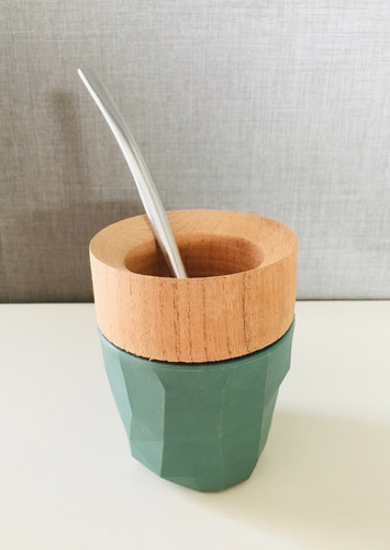 Mate De Algarrobo!c/funda De Silicona! Y Bombilla De Acero!! Verde Musgo