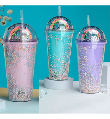 Vaso Fiesta Con Luz Led 3 Md Arcoiris Termico Acrílico 500ml Color Verde Claro Unicornio