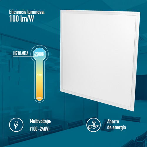 Luminario Icon Panel Led 40w 6500k 60x60 100-240v Backlit Estructura Blanco