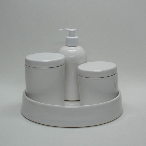 Bandeja Redonda E Kit Higiene Bebe/lavabo 3 Peças Branco