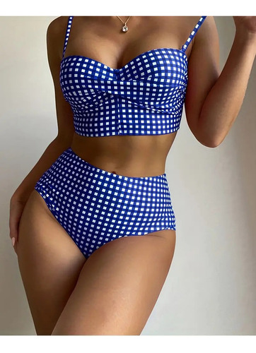 Traje De Baño Retro Bikini 2pz Cintura Alta Control Barriga