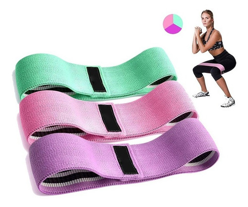 Imagen 2 de 3 de Pack 3 Bandas Elasticas Tela Resistencia / Pilates / Fitness