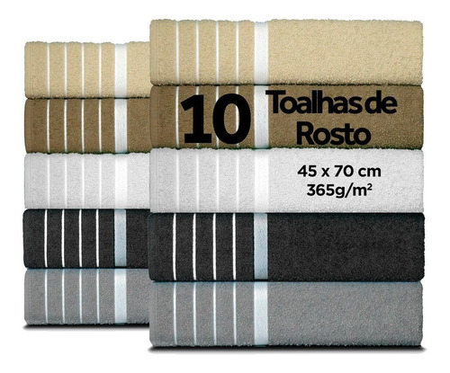 Kit 10 Toalhas De Rosto - 45x70 - 360g/m NEUTRA