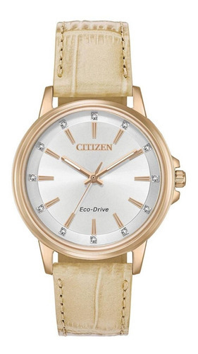 Reloj Citizen Eco-drive Beige De Dama Original Color del bisel Dorado Color del fondo Plateado