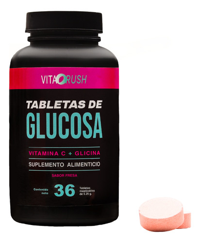 Vitarush Tabletas De Glucosa Masticables Con Glicina 2 Pack Fresa