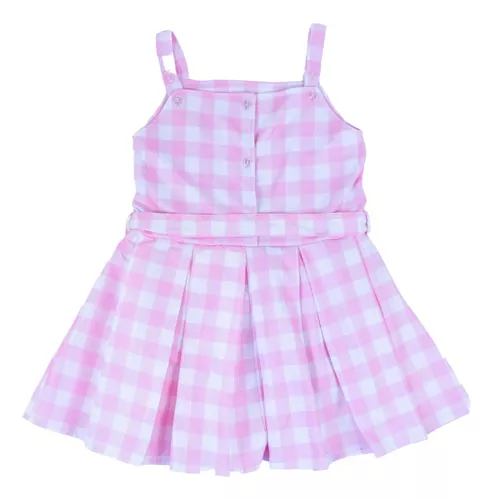 Vestido Tricoline Xadrez Rosa Barbie Core - - Amourele - Moda Infantil