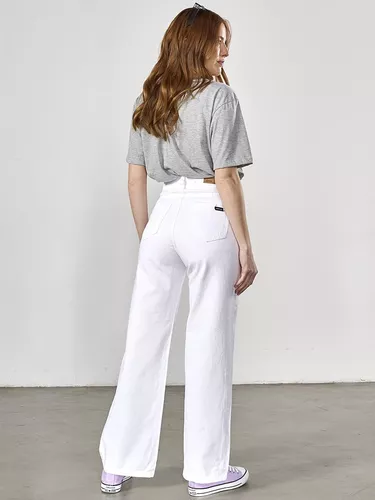 Pantalon Wide Leg Blanco Mujer Rigido Tiro Alt Cenitho Jeans