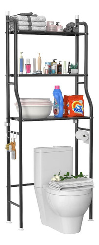 Estante Baño Mueble Organizador De Baño 3 Niveles Toallero Negro Con Repisas
