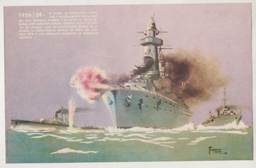 1969 Graf Spee Lamina Con Dibujo De Fernandez Muñiz Uruguay 