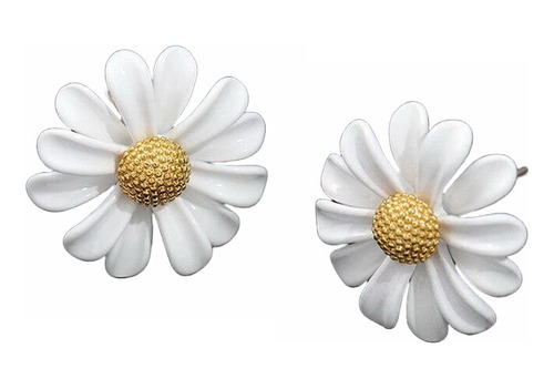 Aretes De Margaritas Con Flor Blanca Cortos Elegantes