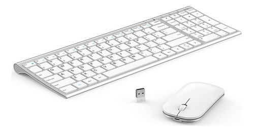 Mouse+teclado Inalámbrico Ultrafino,portátil,blanco/plateado