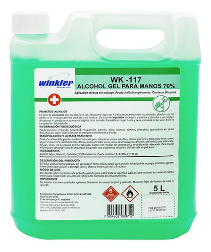 Wk-117 Alcohol Gel Para Manos 70% 5 L