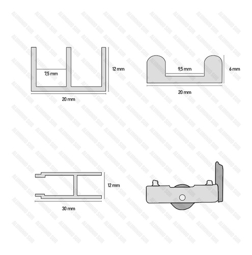Kit Para Vitrina Aluminio Natural 6mts (+12 Rodamientos)