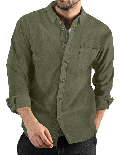 Camisa Cargo De Pana Lavada Para Hombre, Camisas De Algodón