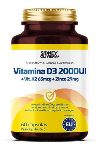 Vitamina D3 + Vit. K2 + Zinco 60 Cápsulas Importado