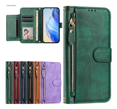 Funda De Piel Con Cierre De Primera Calidad Para Motorola G45 -7 Ranuras Para Tarjetas, Bloqueo Rfid, Cartera, Protección 360°, A Prueba De Golpes