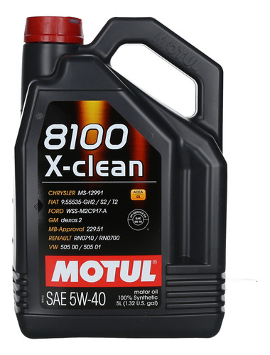 Aceite Motul  5w40 100% Sintetico 8100 X-clean 5 Litros