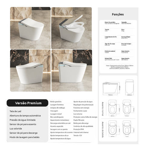 Bacia Sanitária Smart De Luxo Vaso Sanitário Inteligente