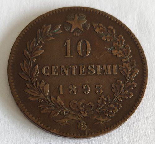 Antigua Moneda De Italia 10 Centímos 1893