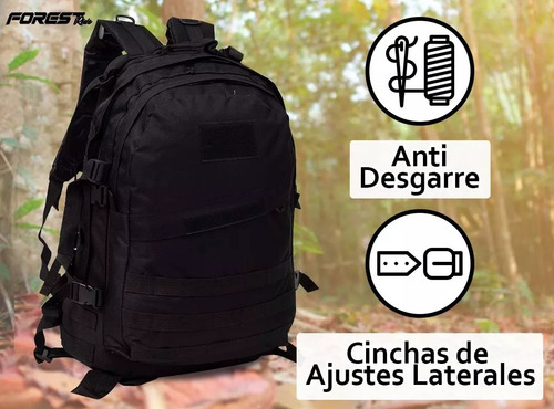 Mochila Táctica Forest Porta Notebook Trekking Urbana Viaje Color Negro