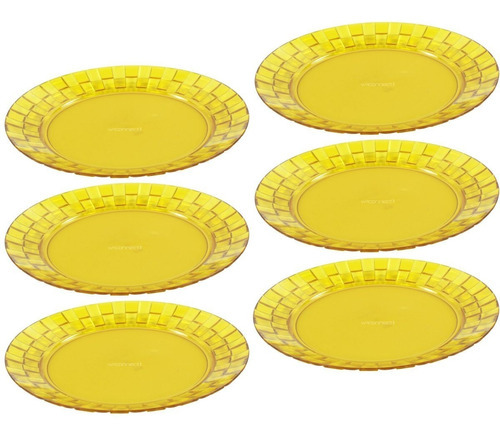 Jogo 6 Pratos Trama Redondo Pratos Rasos Cozinha Cores Cor Amarelo