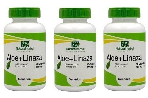 Pack 3 Aloe + Linaza 60 Cáps C/u - 500 Mg. Natural + Envió G