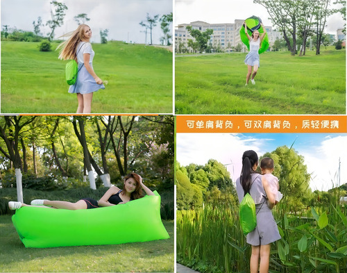 Tumbona inflable, sofá inflable para acampar, playa, piscina, color verde