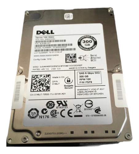 Hd Sas Dell 300gb 10k 6g St9300503ss Dp/n 0148j7 C/ Gaveta