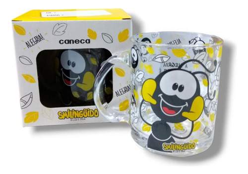 Caneca Turma Smilinguido De Vidro 300ml Com Caixinha Cor Amarelo