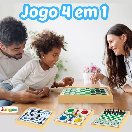 Jogos 4x1 Infantil Dama Ludo Xadrez Trilha Tabuleiro Madeira Junges