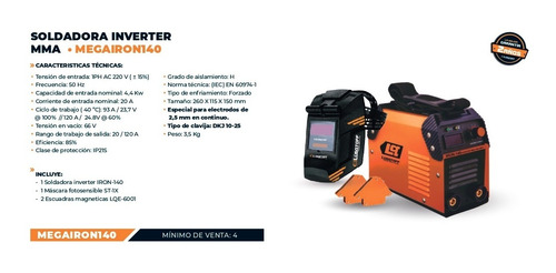 Kit Completo Soldadora Lusqtoff Megairon140 Con Accesorios