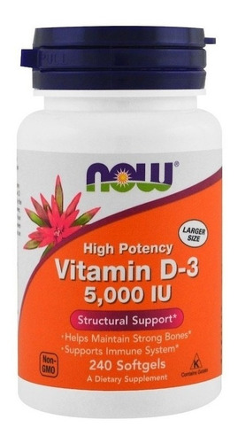 Vitamina D3 5,000 Iu Now Foods 240 Soft Gels  Importado Eua