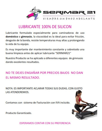 Lubricante Silicon Caminadora 125 Ml Envio Gratis