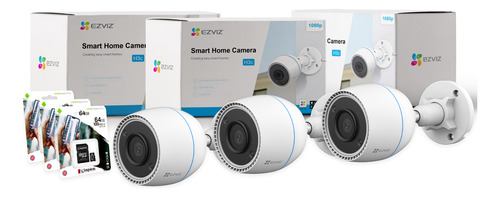 Kit 3 Cámaras Seguridad Ip Ezviz Wifi Exterior Full Hd +64gb