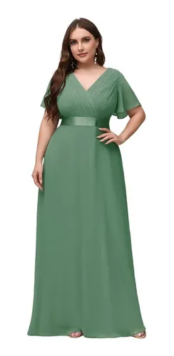 Vestido Largo Fiesta Elegante Verde Jade Seco Talla Extra Vestido Largo Fiesta Elegante Verde Jade Seco Talla Extra