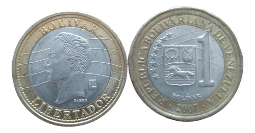 Moneda Venezuela Bimetalica 1 Bolivar Año 2007 1era Fecha