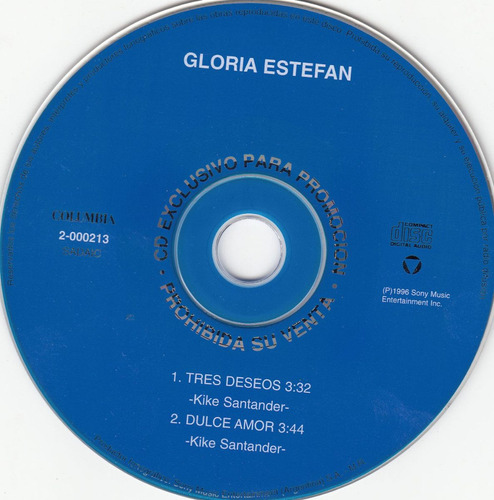 Gloria Estefan Cd Promo Argentina 2 Temas 1996  Pop Latino