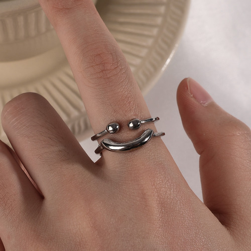Anillo Smile Face Open Rings De Doble Capa Para Mujer, Joyer