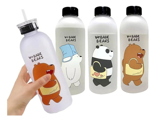 Imagen 1 de 8 de Termo Botella Contenedor De Agua Osos Tapa Con Popote 1 L