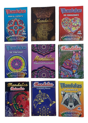 Libros Mandalas Para Colorear X 5 Unidades + Caja De Colores