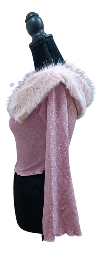 Blusa Crop Top Talla M, Color Rosa, Con Glitter Plata