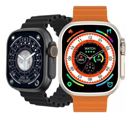 Smartwatch Relógio W68 Ultra Series Inteligente Digital Tela Pulseira Preto Bisel Prateado