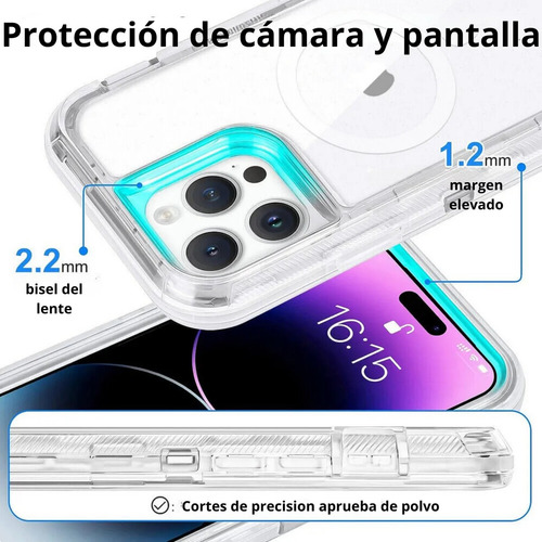 Funda Para Iphone Con Magsafe 360 Uso Rudo 3 En 1 Protector Transparente Iphone 16 Pro Max