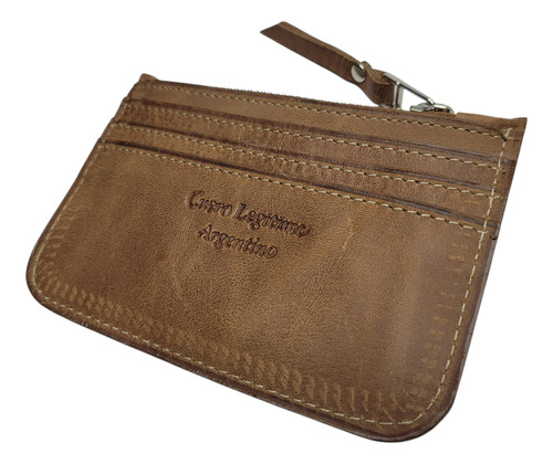 Tarjetero De Cuero Vacuno Monedero 100% Legitimo Slim Marron Gastado