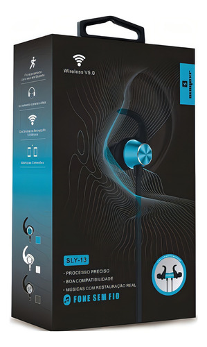 Fone De Ouvido Sem Fio Sly-13 Bluetooth 4.0 Mega Bass Gymbas Cor Azul