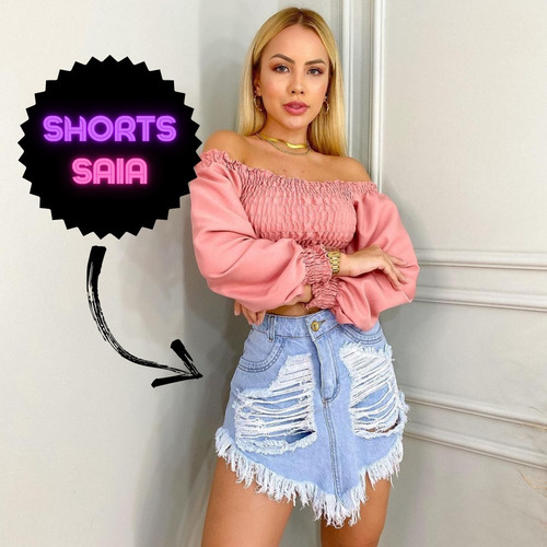 Imagem 2 de 4 de Shorts Jeans Hot Pants Feminino Cintura Alta Desfiado St006