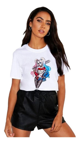 Polera Dama Estampada 100%algodon Diseño Harley Quinn Dibujo