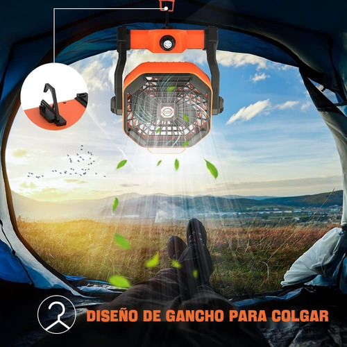 A Ventilador De Camping Recargable Con Luz Led Y Gancho