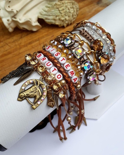 Pulseira Menina Pingente Nome Letra Pérola Cavalo Coração