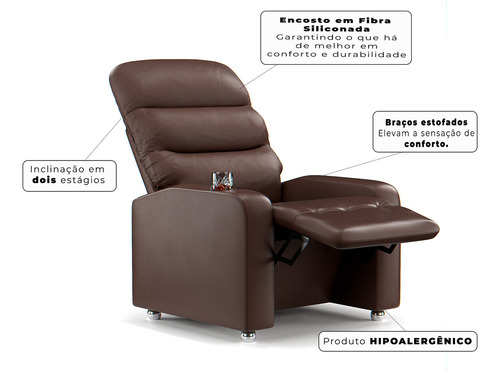 Poltrona Cadeira Abarth Para Sala De Estar Descanso Do Papai E Da Mamãe Com Encosto Reclinável E Retrátil Cor Marrom